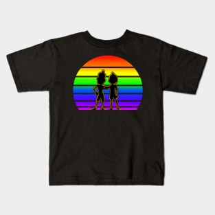 Rainbow Sunset with Luca and Alberto - Cartoon Black Kids T-Shirt